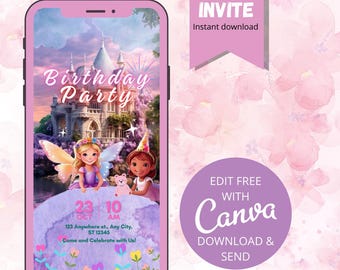 Editable fairy birthday invitation, floral fairy digital invitation, princess invitation for children, invitation template