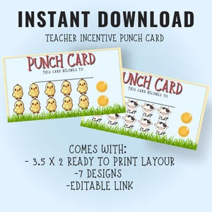 Editable Digital Download| Printable punch cards| Incentive cards for students and teachers | Easy Use | Classroom punch card | Farm Theme