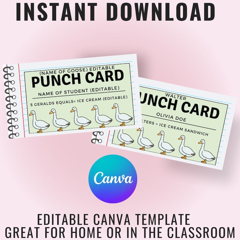Goose|editable Digital Download| Printable Punch Cards| Incentive Cards ...