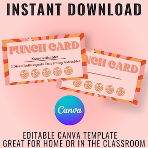 Editable Digital Download| Printable punch cards| Incentive cards for students and teachers | Easy Use | Classroom punch card