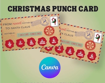 Editable Digital Download| Printable punch cards| Incentive cards for students and teachers | Easy Use | Classroom punch card | Christmas