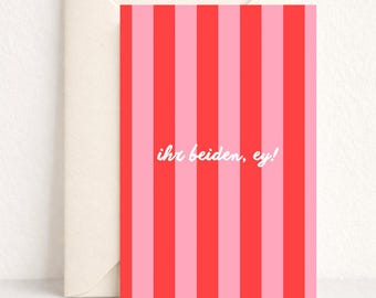 Hochzeitskarte „ihr beiden, ey!“ | Moderne Glückwunschkarte zur Hochzeit | Minimalistische Hochzeitskarte | rot rosa Design | Postkarte