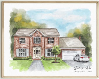 Custom Watercolor House Portrait from Photo, Hand-Drawn Home Art, First Home Sign, Housewarming Gift, Wedding Venue, Realtor Closing Gift