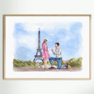 カップルのプロポーズポートレート、写真からのカスタムポートレート、水彩画、婚約ギフト、彼への記念日ギフト、カップルへのギフト