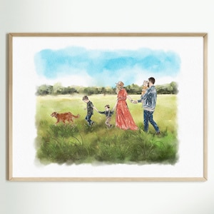 Custom Hand-Drawn Portrait from Photo, Watercolor Family Painting, Child Portrait, Couple Portrait with Pet, Personalized Gift for Parents