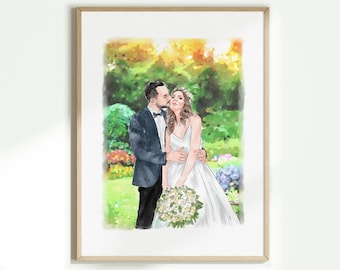 Watercolor Couple Portrait from Photo, Custom Wedding Anniversary Gift for Wife Husband Parents, Engagement Gift for Friend, Hand painted
