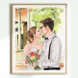 Custom Hand-Drawn Watercolor Portrait From Photo, Couple Proposal gift, Gift for Boyfriend, Wedding Gift, Engagement gift, Anniversary Gift