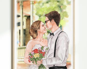 Custom Hand-Drawn Watercolor Portrait From Photo, Couple Proposal gift, Gift for Boyfriend, Wedding Gift, Engagement gift, Anniversary Gift