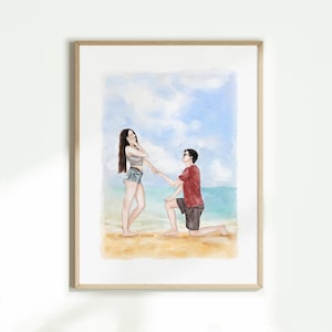 Custom Hand-Drawn Watercolor Portrait From Photo, Couple Proposal Gift, Engagement Gift, Wedding Gift, Gift for Girlfriend or Boyfriend