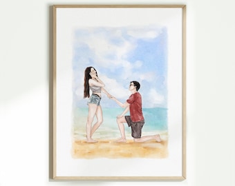 Custom Hand-Drawn Watercolor Portrait From Photo, Couple Proposal Gift, Gift for Girlfriend or Boyfriend, Wedding Gift, Engagement Gift
