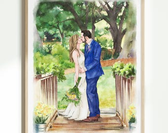 Watercolor Couple Portrait, Custom Hand-Drawn Portrait from Photo, Wedding Anniversary Gift for Wife, Husband, or Parents, Engagement Gift