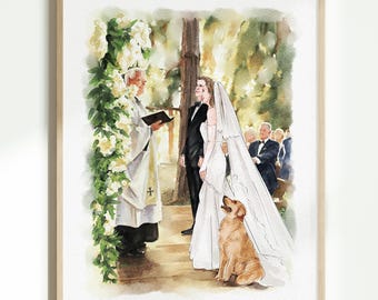 Custom Hand-Drawn Wedding Couple Portrait from Photo, Watercolor Artwork, Wedding, Anniversary, Engagement Gift, Gift for Couple