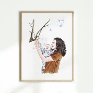 Ritratto personalizzato ad acquerello da foto, regalo per mamma e papà, festa della mamma/papà, regalo per la tata, prima festa della mamma, regalo da parte della figlia