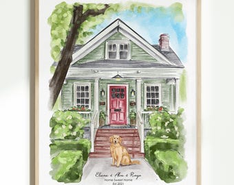 Custom Watercolor House Portrait from Photo, Personalized Home Painting, Housewarming Gift, First Home Gift, New Home Keepsake