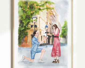 Custom Couple Proposal Portrait, Portrait From Photo, Engagement Gift, Gift for Couples, Anniversary Gift for him, Watercolor Artwork