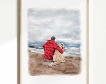 Custom Portrait with Pet, Watercolor Pet Portrait from Photo, Couple Portrait with Pet, Gift for Pet Lover, Pet Memorial Gift, Gift for Him