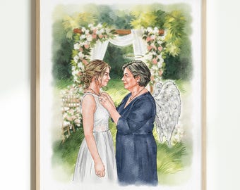 Custom Hand-Drawn Bride and Mother Portrait from Photo, Mother & Daughter Watercolor Portrait, Wedding Portrait, Mother of the Bride Gift