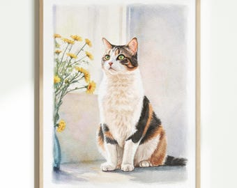 Custom Watercolor Cat Portrait, Hand Painted Pet Portrait from Photo, Cat Memorial Gift, Pet Loss Gift, Gift for Pet Lovers