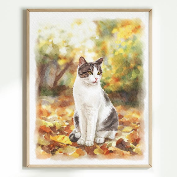 Custom Cat Painting from Photo, Hand-Painted Watercolor Cat Portrait, Pet Painting, Cat Memorial Gift, Pet Loss Gift, Gift for Pet Lovers