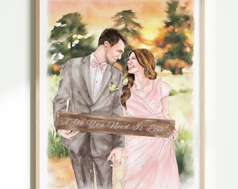 Custom Hand-Drawn Couple Portrait from Photo, Watercolor Artwork, Proposal Gift, Anniversary Gift for Him, Engagement Gift, Gift for Couple