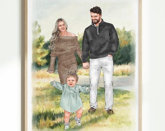 Custom Family Portrait from Photo, Hand-Drawn Watercolor Portrait, Couple & Pet Portrait, Personalized Anniversary Gift