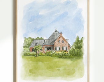 Custom Watercolor House Portrait from Photo, Personalized Home Portrait, Housewarming Gift, First Home Gift, Realtor Closing Gift