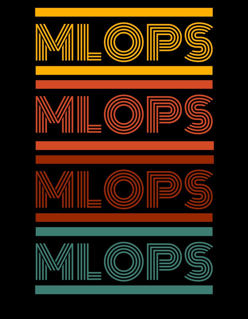 May include: A graphic design featuring the word "MILOPS" repeated four times in a retro style. Each word is in a different colour: yellow, orange, red, and teal. The background is black.
