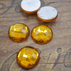 Vintage Glass Rhinestone 22mm Topaz Checker Board Faceted Rhinestone Silver Foiled Glass ( 2 pcs) JH19