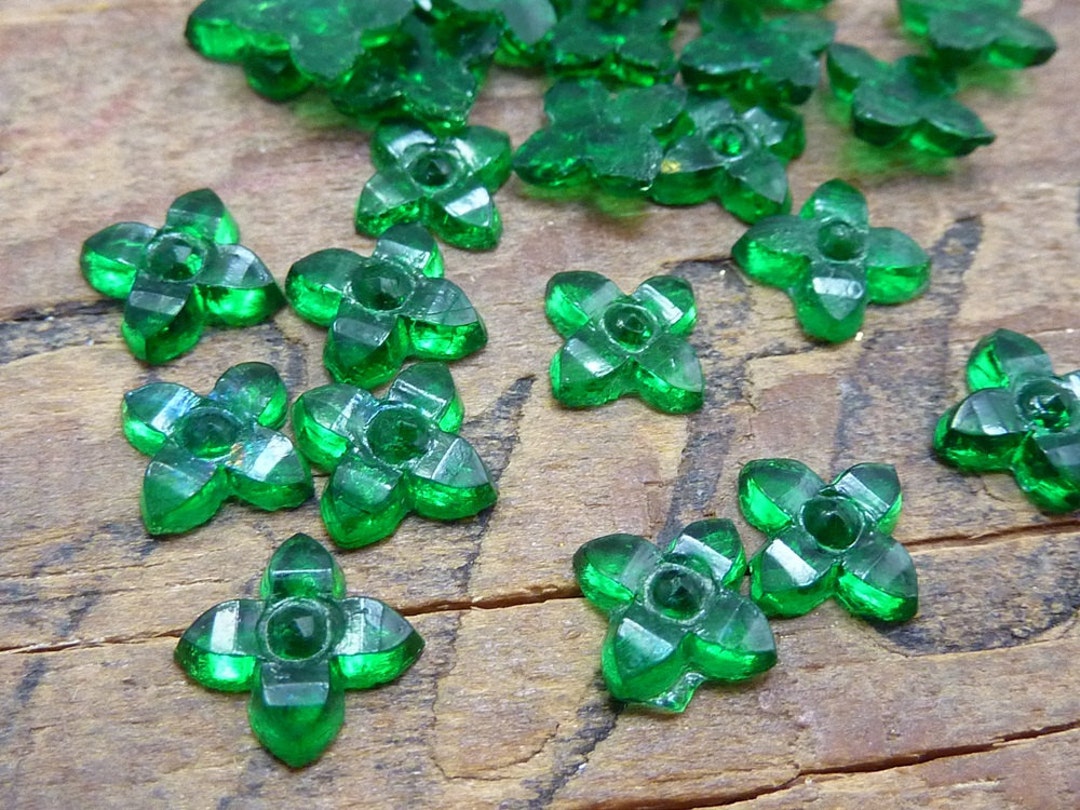 Vintage Small Glass Flower Flatback Rhinestone Emerald 20 Etsy