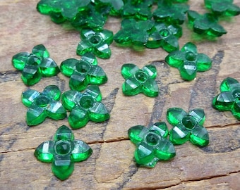 Vintage kleine glazen bloem plaksteen strass smaragd (20)