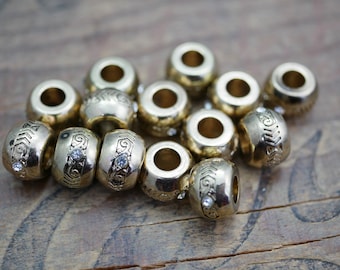 Gold Beads With Rhinestones Big Hole Metal Beads Patterned Gold Beads Heavy Gold Bead (2) DC11