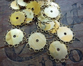 Vintage Brass Stamping Lace Edge Bezel  20mm overall with 15mm Base (10 pcs) F79