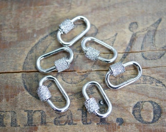 Rhinestone Pave Silver Link Screw Open Closed Connector Link 18x10mm  (1 pc) TB5