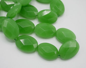 Faceted Bright Green Stone Beads 18x13mm Oval Beads (6 beads) X650