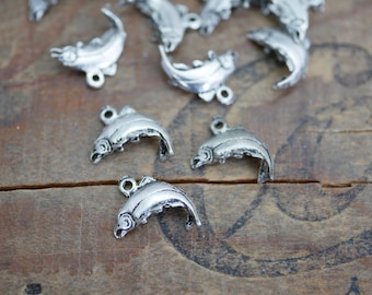 Silver Pewter Salmon Fish Charm 13x10mm with Loop (8 pcs) F114