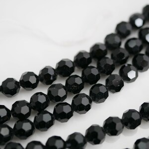 Faceted Crystal Bead 6mm Jet Black Vintage Tin Cut Beads Faceted Black Crystal Bead (120 beads)