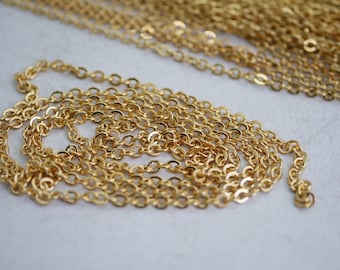 Gold Flat Cable Chain 28 Inches Long 2.6mm Link Chain Long Gold Necklace Chain (1) CH505