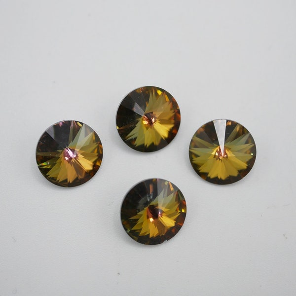 Vintage Swarovski Rivoli SS47 10mm Rhinestone Silvered Point Back Rivoli Tabac Color Smokey Topaz (4 pcs) JH43