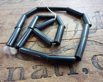 Antique Glass Bead Tube Bead Italian Black Glass Tube Beads (20)