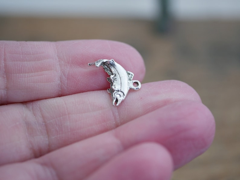 Silver Pewter Salmon Fish Charm 13x10mm with Loop 8 pcs F114 image 3