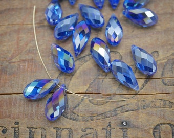 Faceted Teardrop Crystal Bead Sapphire Blue with AB Finish 20x10mm (8 pcs) HP57