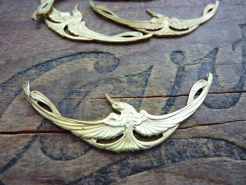 RB Brass Stamping Ornate Art Nouveau Brass Crane Bird Stamping 1 Stamping image 1