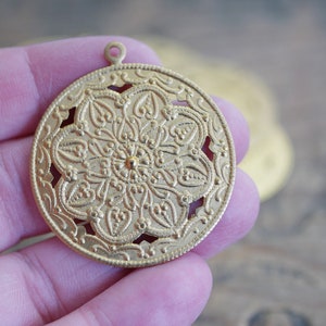 Ornate Brass Pendant with Loop For Hanging Floral Stamping 35mm Brass Stamping 1 GK36 image 4
