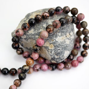 Pink Black Brown Rhodonite Beads 6mm Gemstone Bead Round Gemstone Beads ...