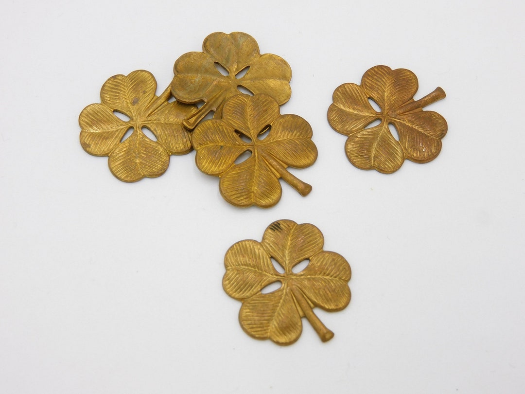 Vintage Four Leaf Clover Stamping 20mm Brass Clover Shamrock 2 Pcs MH2