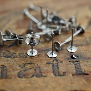 Surgical Steel 4mm Earring Post with Pad and Surgical Steel Earring Clutch 4mm (10 PAIR with Clutch)