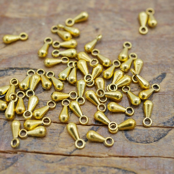 Small Gold Drop Dangle Beads with Loop 8x3mm Metal Drop Beads (approx 250 drops) P504