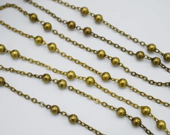 Vintage Brass Ball Chain Satellite Chain 4mm Ball Station Chain (Sold by the Foot) CH1203
