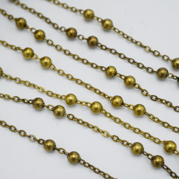 Vintage Brass Ball Chain Satellite Chain 4mm Ball Station Chain (Sold by the Foot) CH1203