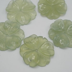 Carved Jade Flower Large 30MM Carved Flower Flat Back with Hole in Center (1 pc) HC6 #A